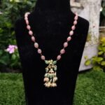 Pink Beaded Kundan Jhumka Drop Necklace