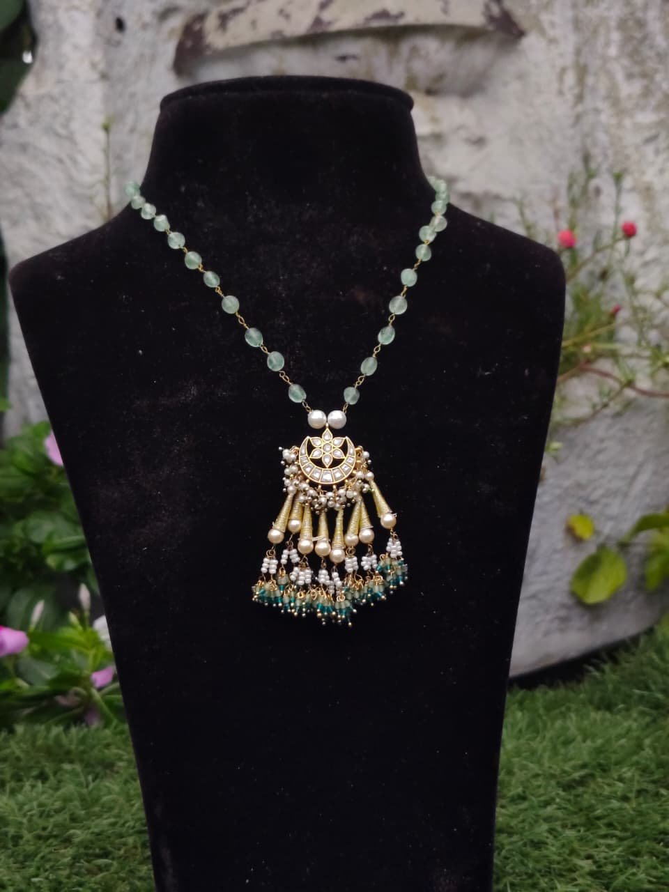 Mint Green Beaded Chain Necklace